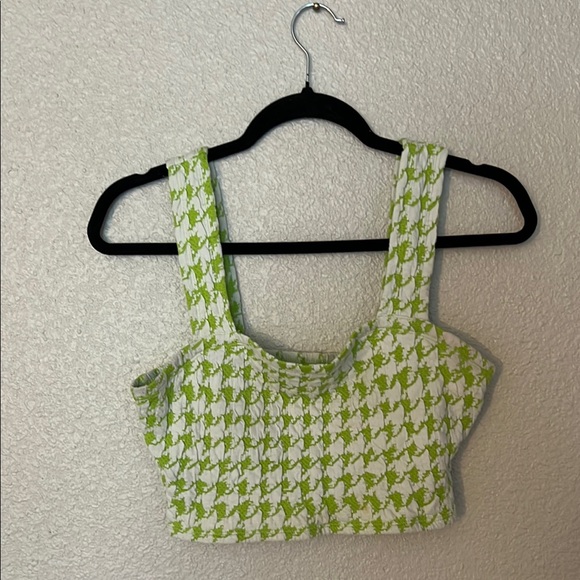 Urban Outfitters Lime Green and White Women's Crop Top - Picture 1 of 5